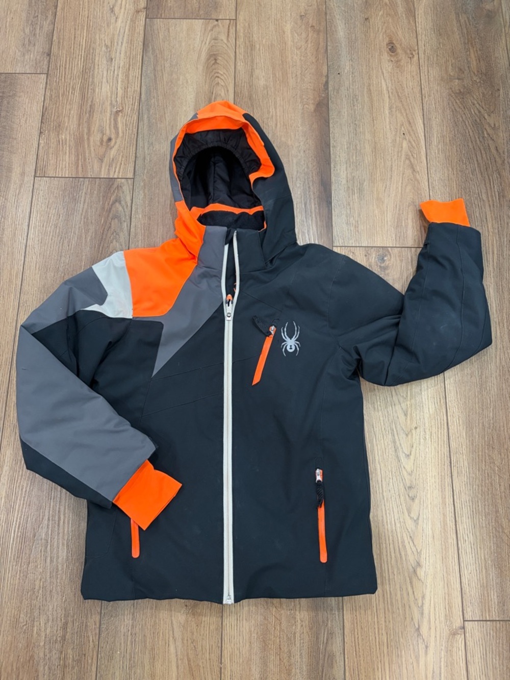 Spyder Kids Black, Orange & Gray Insulated Hooded Puffer | youth size 12